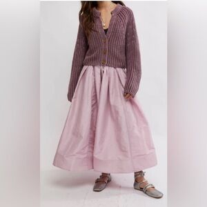 Free People Emilia Full Skirt Plum Blossom Satin Midi M NWOT
